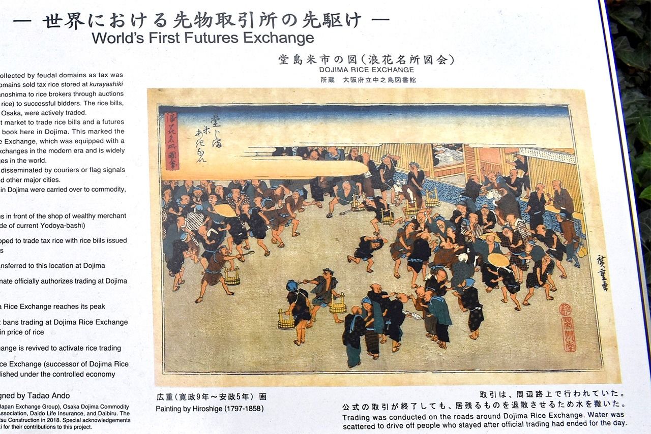 堂島コメ市場説明版(筆者撮影)
