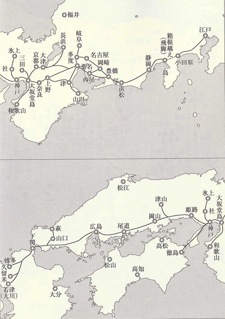 旗振り通信ルートの概略図