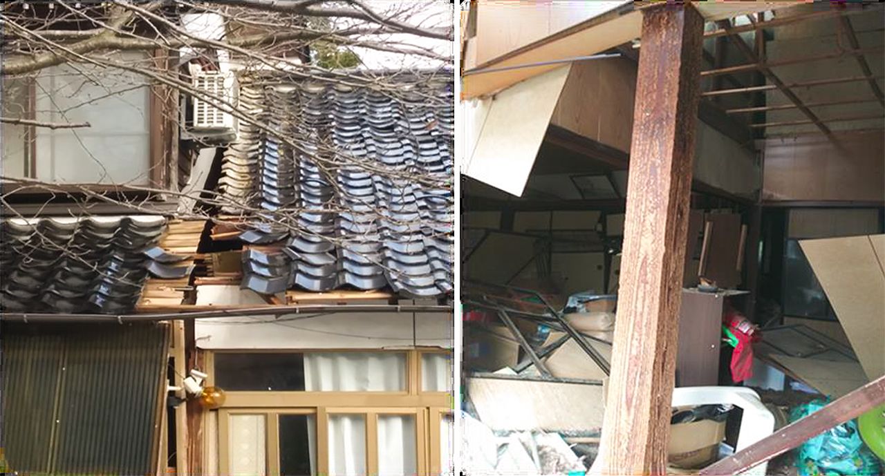 居室と台所の間で2つに割れてしまった自宅 写真提供:山形優子