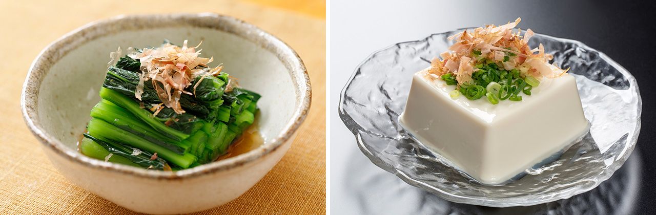 ほうれん草お浸し(左)冷ややっこ(右)(PIXTA)