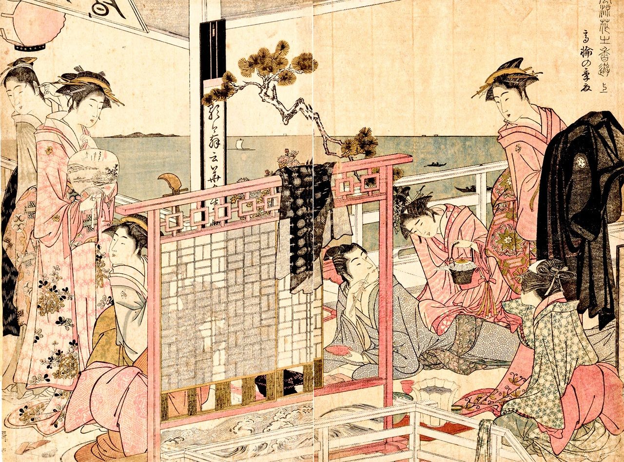 1783(天明3)年の『風流花之香遊 高輪の季夏』。いよいよ美人画のジャンルに進出しはじめる。出典:ColBase