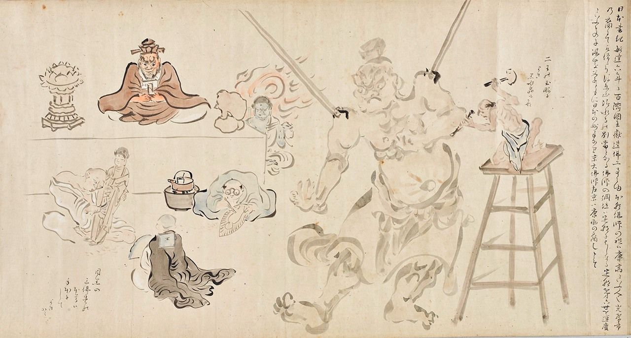 『近世職人尽絵詞』中巻、仏の彫刻を彫る仏師。文章は朋誠堂喜三二。出典 : ColBase