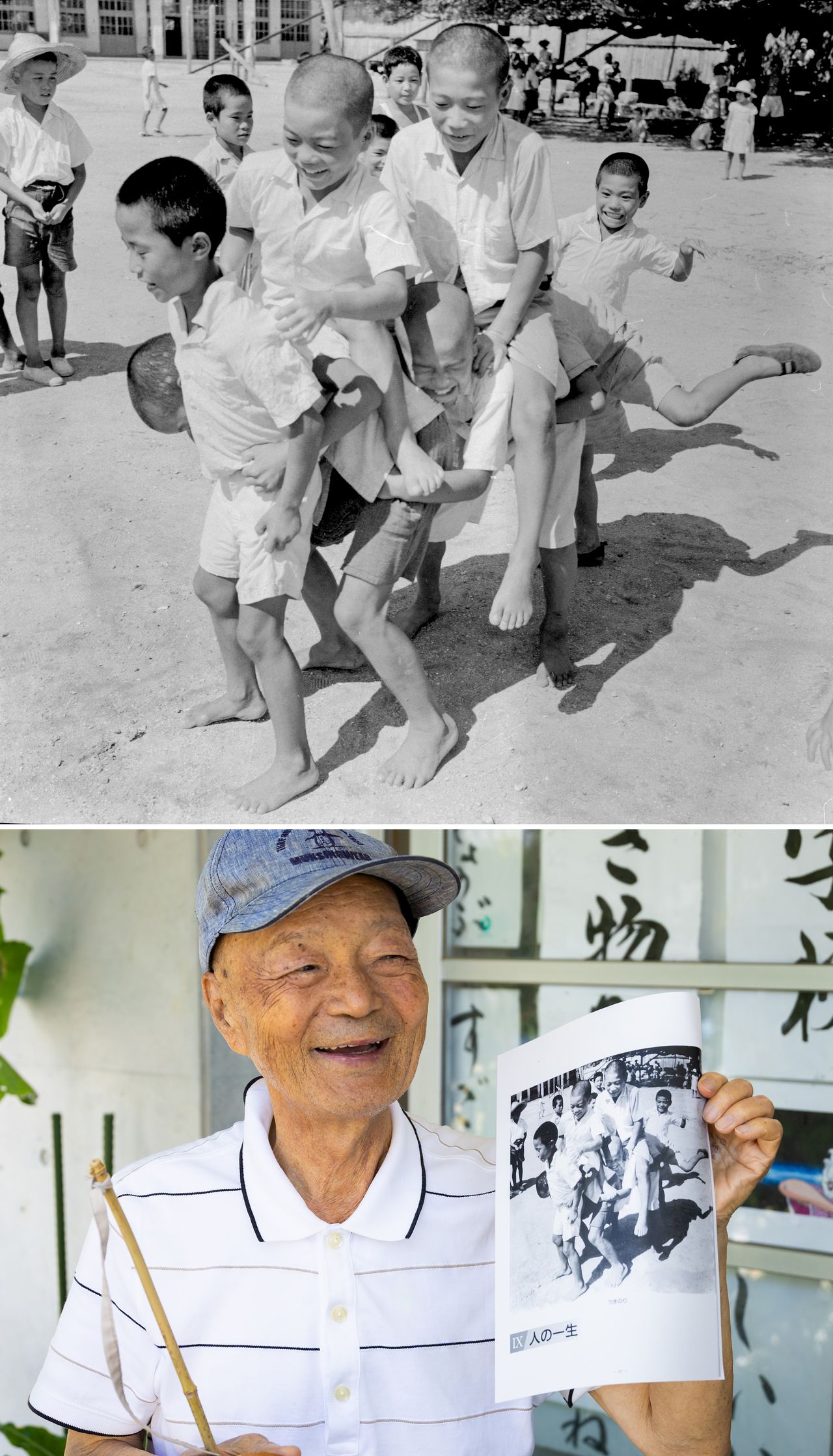 馬乗りの先頭にまたがっていた少年の現在。「面影あるでしょ?」(ニッポンドットコム撮影)