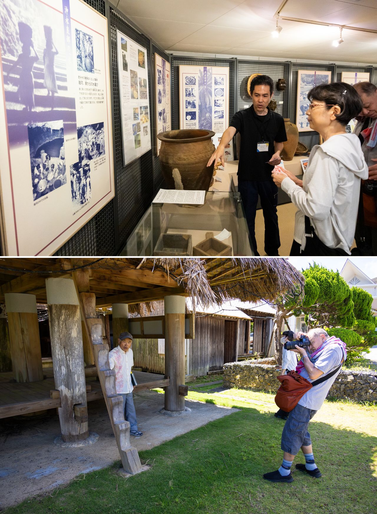 写真と共に往年の民具を紹介する資料館。高倉とはしごも保存する(ニッポンドットコム撮影)