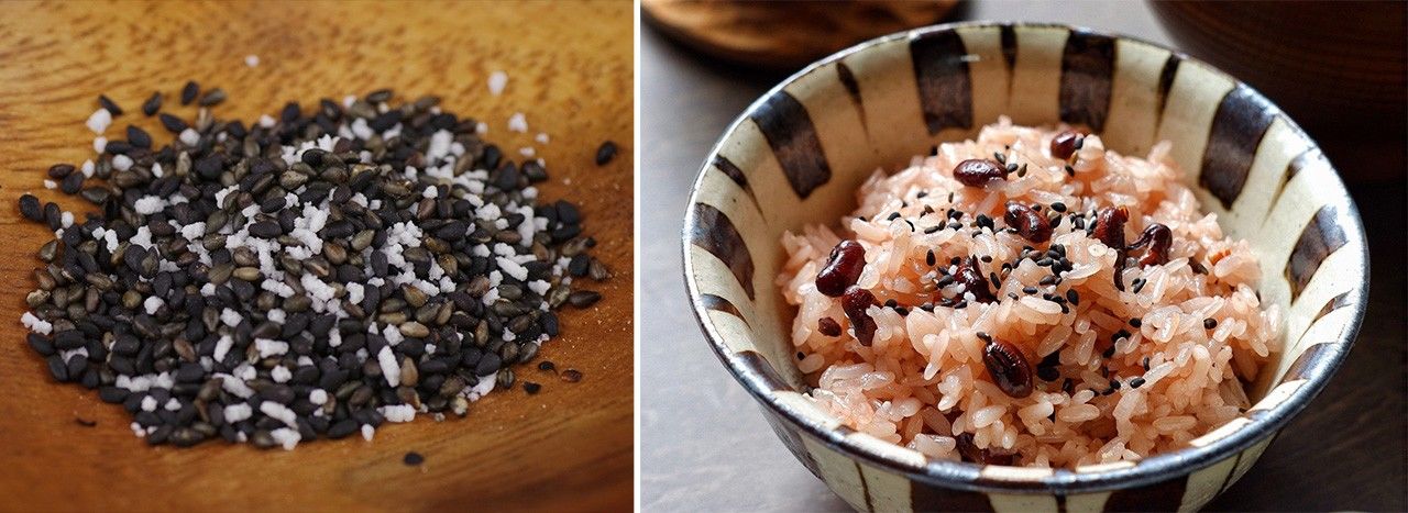 市販のゴマ塩(左)。赤飯などに振りかけて食べる(フォトAC)