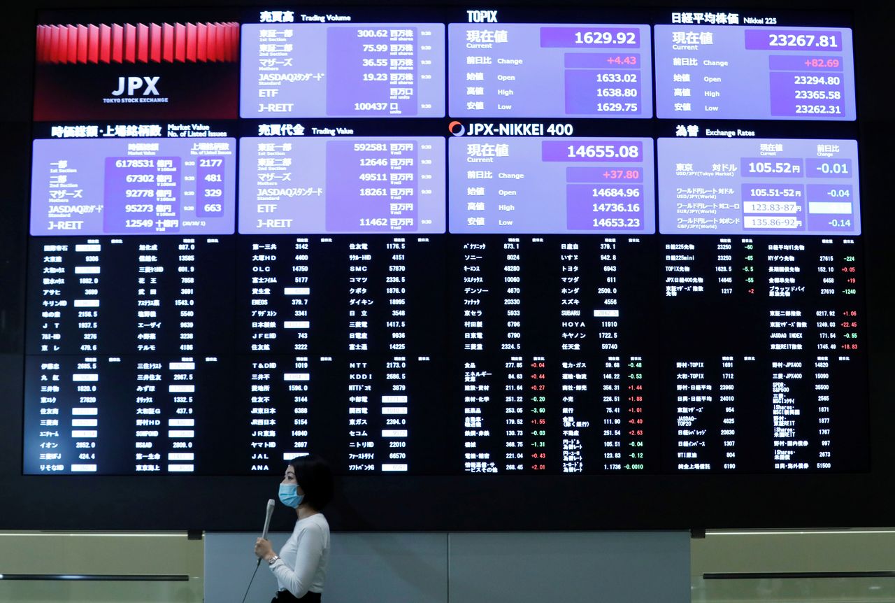 東京株式市場で日経平均は反発した。写真は、東証内の株価ボード。2020年10月2日に撮影。（2021年　ロイター／Kim Kyung-Hoon）