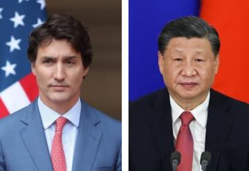 カナダのトルドー首相（ゲッティ＝共同）、中国の習近平国家主席（タス＝共同）