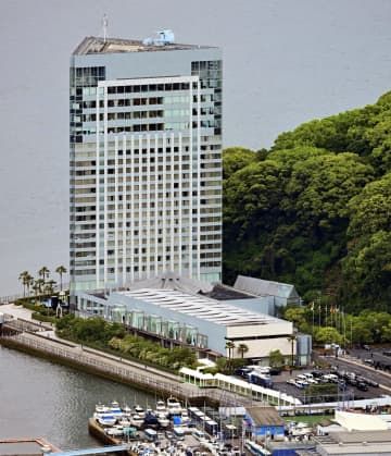 G7広島サミット主会場のグランドプリンスホテル広島＝19日午後、広島市（代表撮影ヘリから）