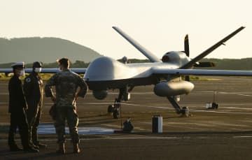 米軍の無人偵察機「MQ9」＝2022年11月、鹿児島県鹿屋市の海上自衛隊鹿屋航空基地