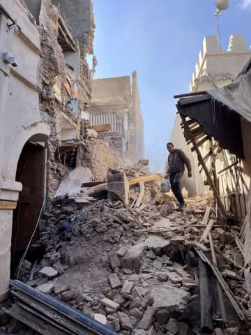 地震の被害に遭ったモロッコ中部マラケシュの市街地＝9日（Jana　Meerman提供・ロイター＝共同）