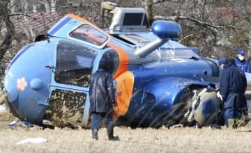 不時着した福島県警のヘリコプター＝2020年2月、福島県郡山市
