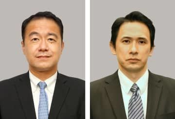 左から小森卓郎総務政務官、加藤竜祥国土交通兼内閣府兼復興政務官