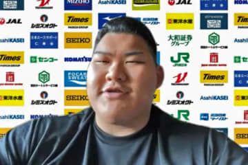 オンラインで取材に応じる柔道男子100キロ超級の斉藤立