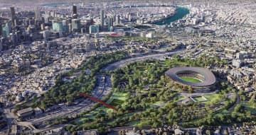 2032年ブリスベン五輪・パラリンピックのメインスタジアム「ブリスベン競技場」周辺の完成予想図(オーストラリア・クイーンズランド州政府提供、共同)