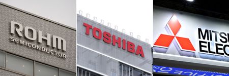 (左から)ローム、東芝、三菱電機のロゴ