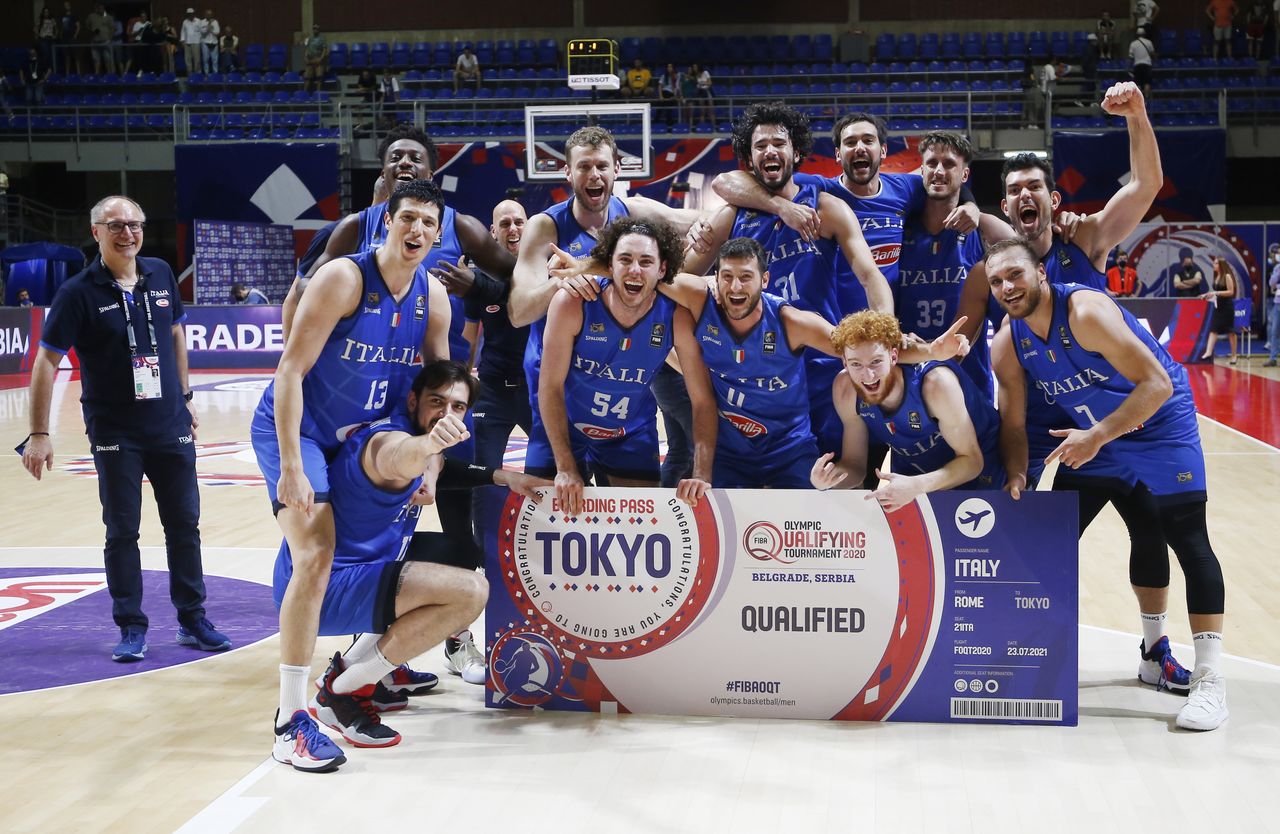 バスケットボール男子の東京五輪最終予選が4日に各地で行われ、イタリア(写真)、スロベニア、ドイツ、チェコが今夏の五輪出場権を獲得した(2021年 ロイター)