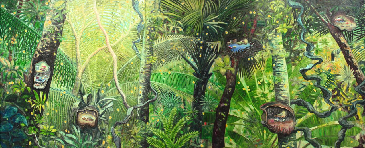 『5つの巣』2012年 油彩/キャンバス 縦227センチ、横555センチ 作家蔵(提供:金沢21世紀美術館)