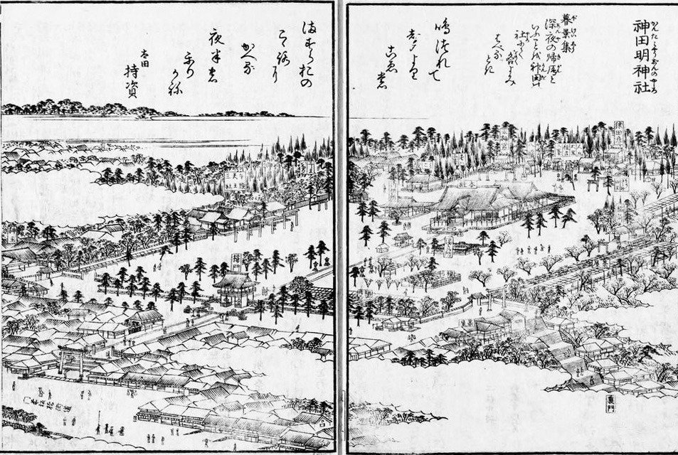 Edo meisho zue: Kanda Myōjin. (Imagen cortesía de la Colección de la Biblioteca Nacional de la Dieta)