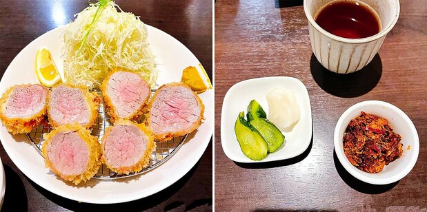 小里脊猪排（左）和小菜