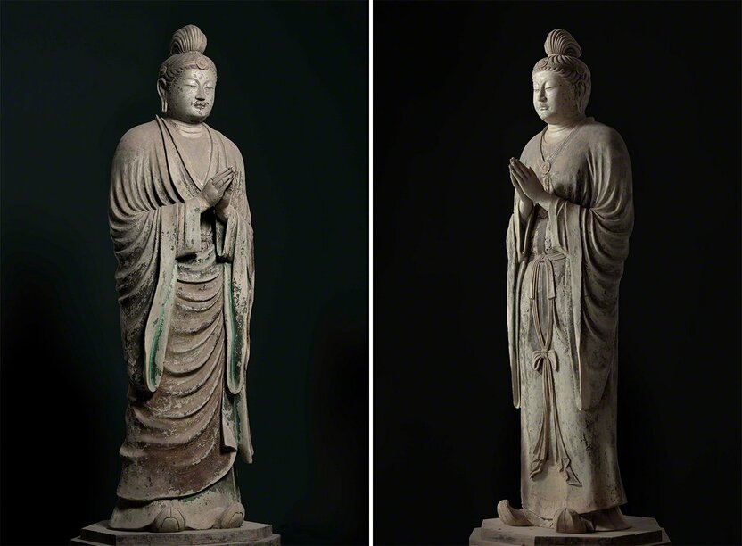 月光菩萨立像（左）和日光菩萨立像