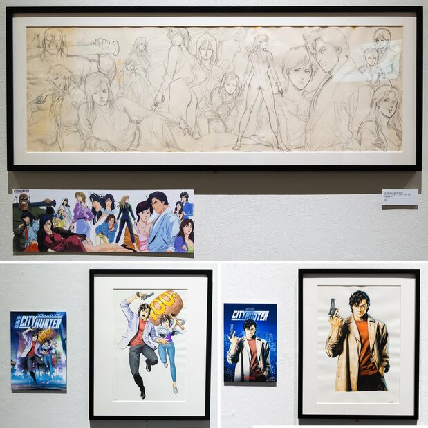 (上)动画特别版的卷头海报草图,(下左)动画电影《城市猎人 新宿私家侦探》海报用图(下右)网飞电影海报原始手稿
