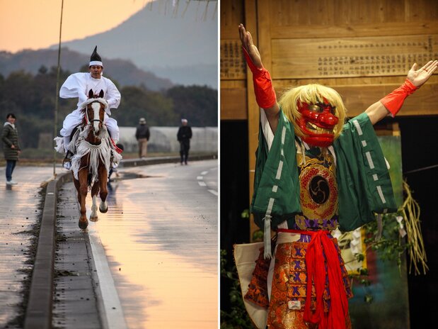 流鏑馬（やぶさめ）に由来する神事や神楽で神様をもてなす