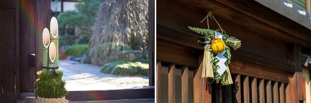 Kadomatsu (à gauche) et shimekazari (Pixta)