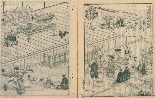 竹田一座による「船弁慶」の上演シーン　「摂津名所図会」国立国会図書館所蔵