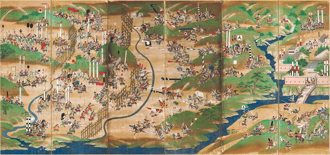 Расписная ширма бёбу «Картины битвы при Нагасино» (коллекция Хакутэй бунко замка Инуяма)