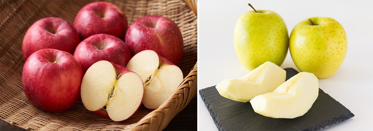 Яблоки фудзи (слева) и орин (© Pixta)