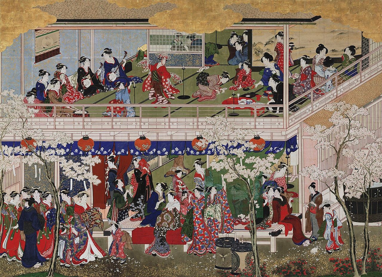 Китагава Утамаро, «Цветущие сакуры в Ёсиваре» (Ёсивара-но хана), ок. 1793 г. (с разрешения Художественного музея Уодсворта Атенеум)