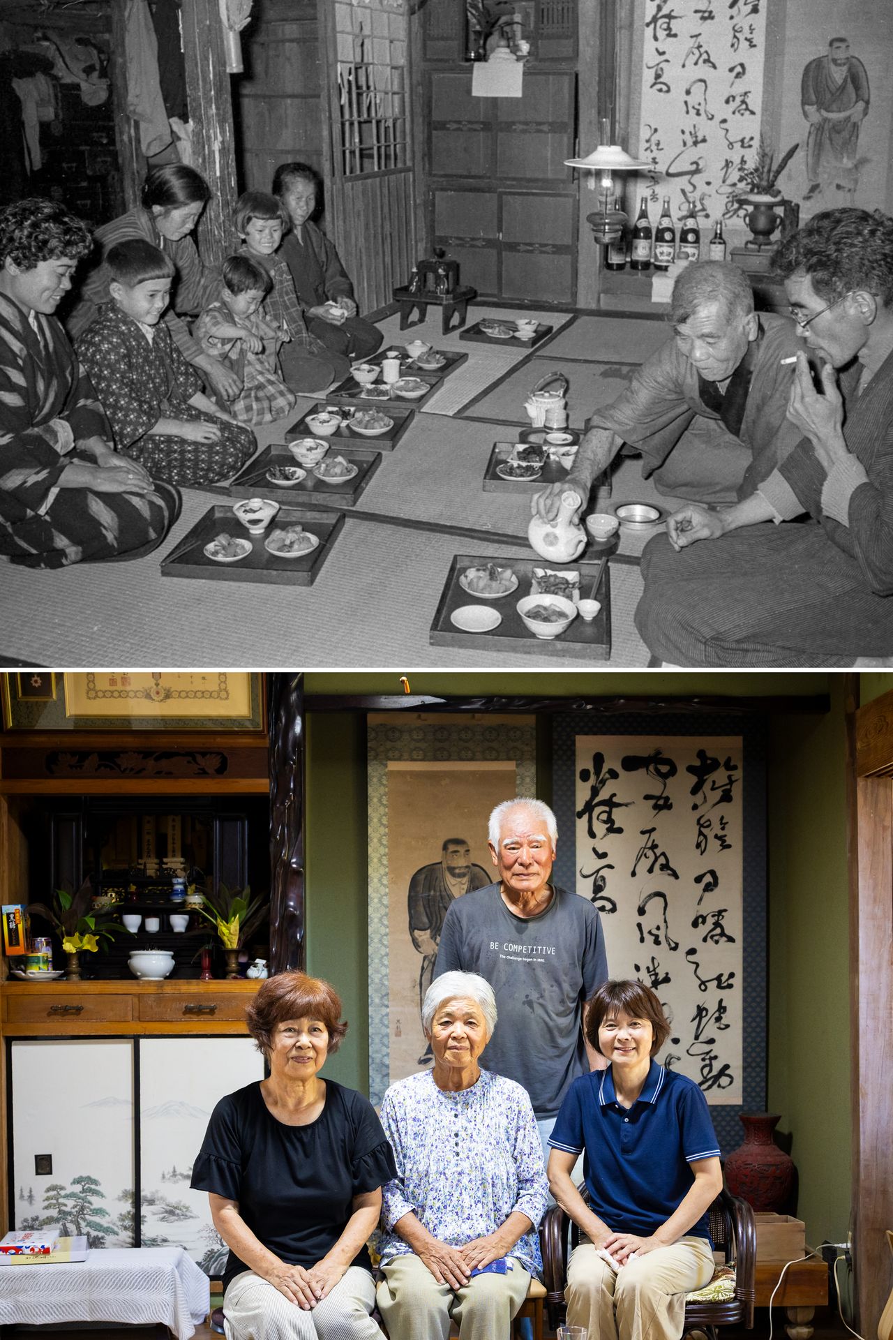 Старый дом, где фотографировали новогодние ритуалы, такие как разделка свиньи для праздничного стола и доставка свежей «молодой» воды в первый день года. Женщина, которой уже за 80, хорошо помнит те дни (фотография Nippon.com)