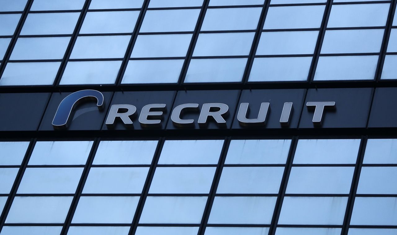 The logo of Recruit Holdings is seen on its headquarters building in Tokyo September 10, 2014. Japan