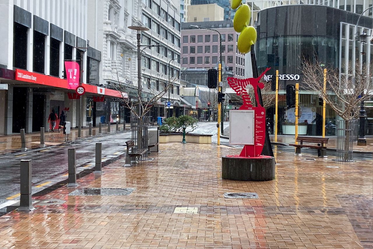 Lambton Quay is devoid of people on the first day of a lockdown to curb the spread of the coronavirus disease (COVID-19) in Wellington, New Zealand, August 18, 2021.  REUTERS/Praveen Menon