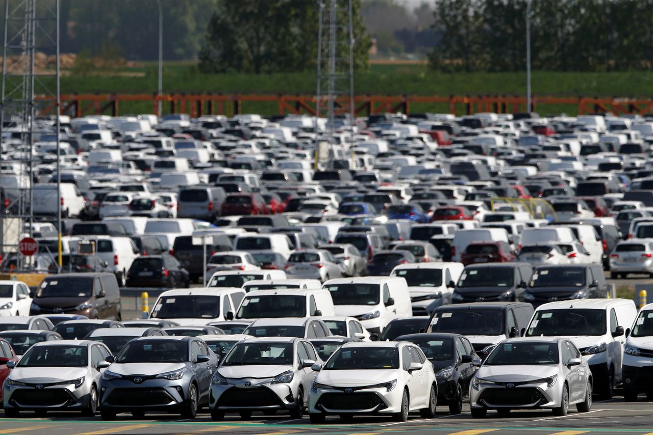New cars are seen parked at the Toyota Motor Manufacturing France plant as it resumes its operations after five weeks of closure during a lockdown amid the coronavirus disease (COVID-19) outbreak, in Onnaing, France, April 21, 2020.   REUTERS/Pascal Rossignol