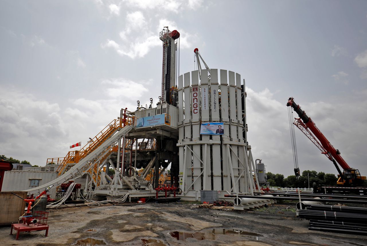 An oil rig manufactured by Megha Engineering and Infrastructures Limited (MEIL) at an Oil and Natural Gas Corp (ONGC) plant, during a media tour of the plant in Dhamasna village in the western state of Gujarat, India, August 26, 2021. REUTERS/Amit Dave