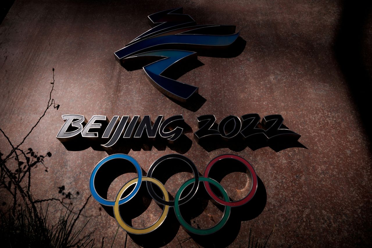 FILE PHOTO: The Beijing 2022 logo is seen outside the headquarters of the Beijing Organising Committee for the 2022 Olympic and Paralympic Winter Games in Shougang Park, November 10, 2021. REUTERS/Thomas Peter