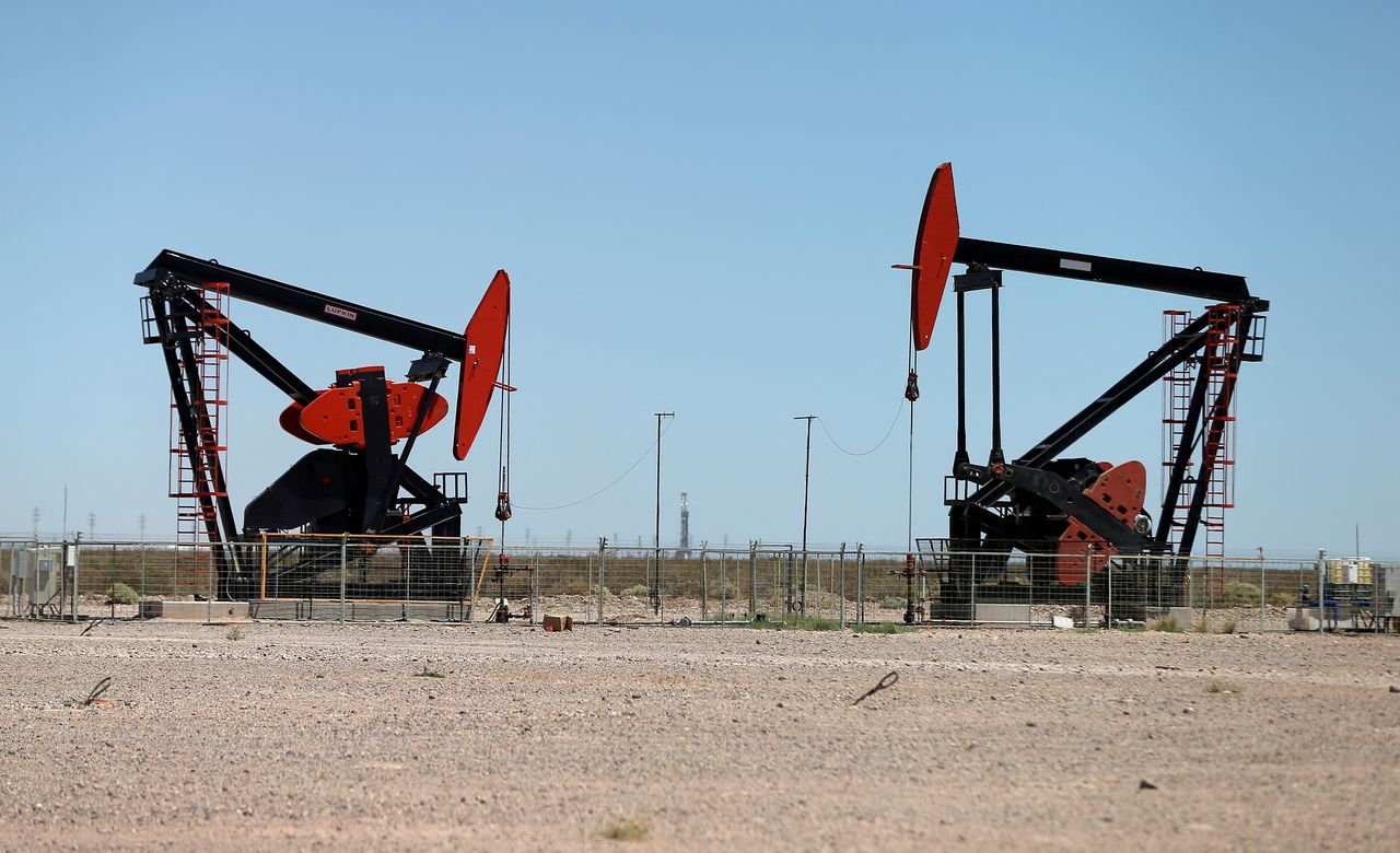 FILE PHOTO: Oil pump jacks are seen at the Vaca Muerta shale oil and gas deposit in the Patagonian province of Neuquen, Argentina, January 21, 2019.  REUTERS/Agustin Marcarian/File Photo
