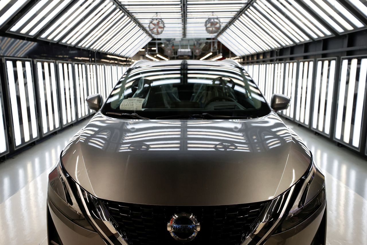 FILE PHOTO: A Nissan Qashqai is seen ahead of a news conference, on the production line of Nissan