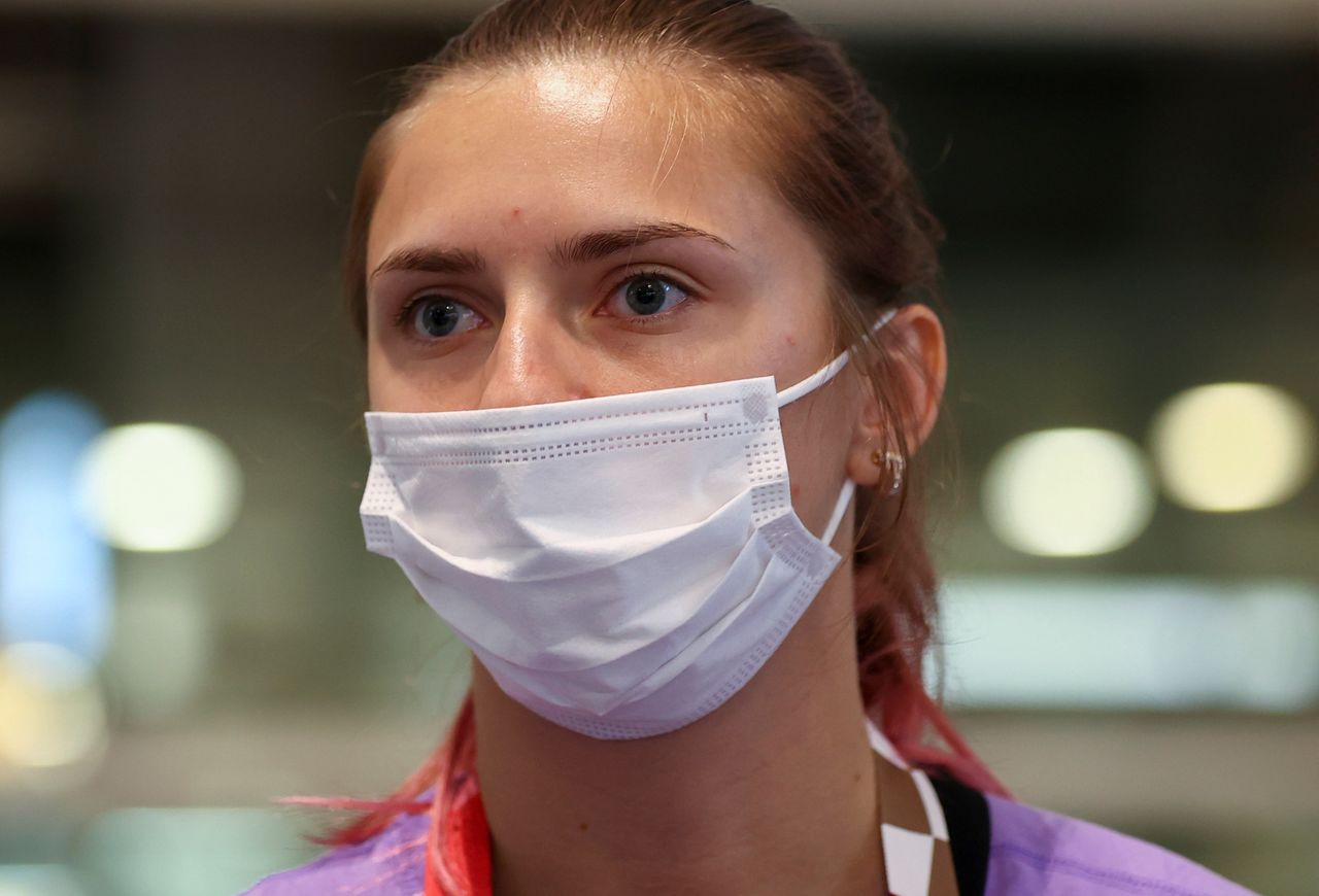 Belarusian athlete Krystsina Tsimanouskaya is seen at Haneda international airport in Tokyo, Japan August 1, 2021.  REUTERS/Issei Kato
